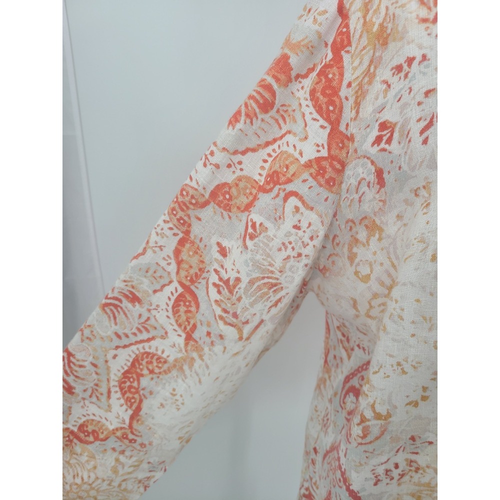 Chico's Linen Bohemian Tunic Women Sz 12 / 14 Artsy Resort Wear Floral Medallion - Picture 2 of 10
